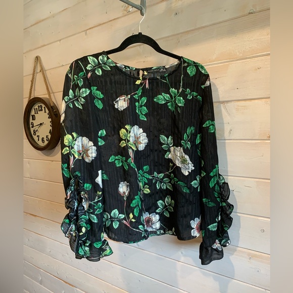 Black Tape_ Tops - Black Tape_ | Semi-sheer Floral Blouse